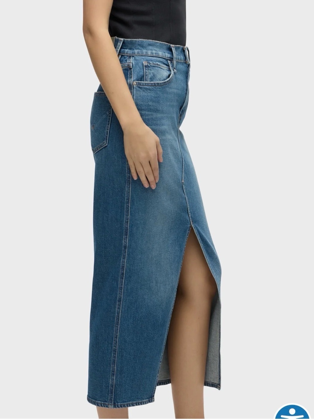 Hudson Jeans Blue Straight-Leg Denim Skirt with Front Slit - Picture 2 of 7